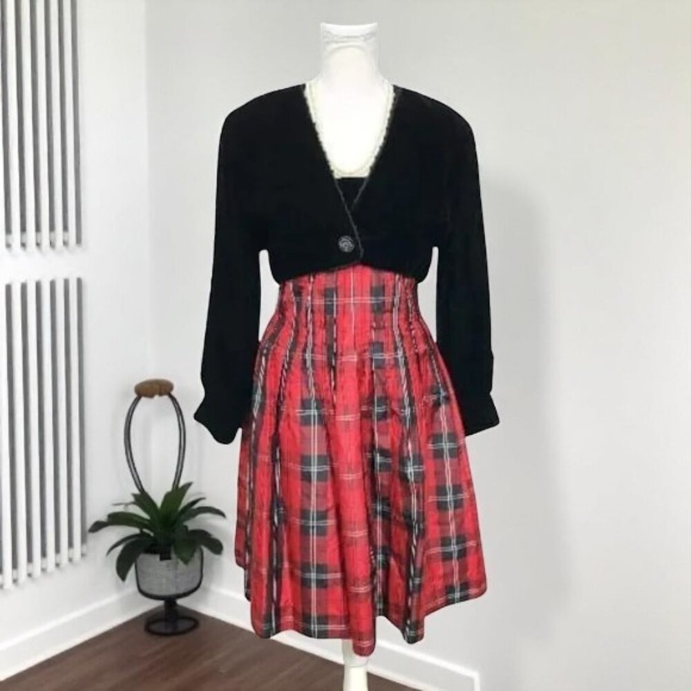 Vintage Albert Nipon Dress Black Red - image 1